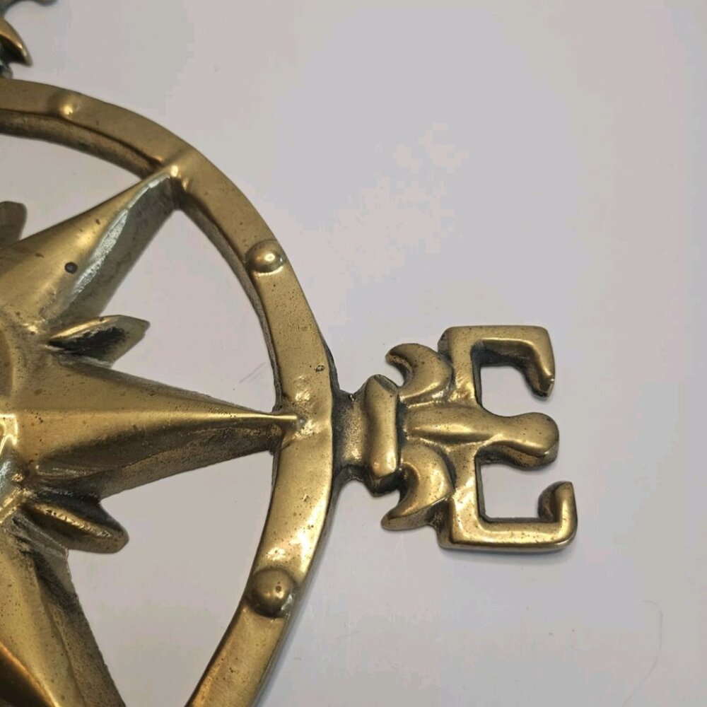 Vtg Brass Compass Rose Wall hanging Rose of the Winds Star Nautical decor - Picture 5 of 8